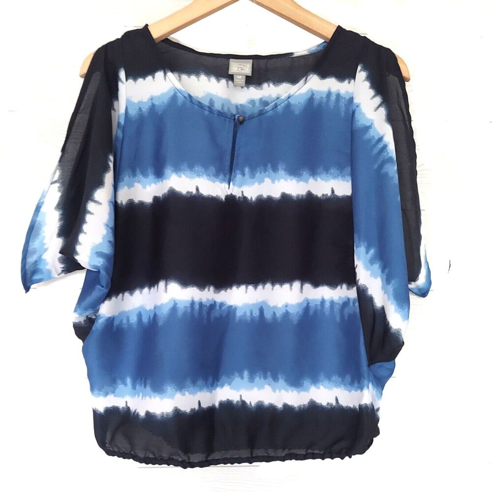Converse Blue Tie Dye Blouse Medium Cold Shoulder Short Sleeve Top